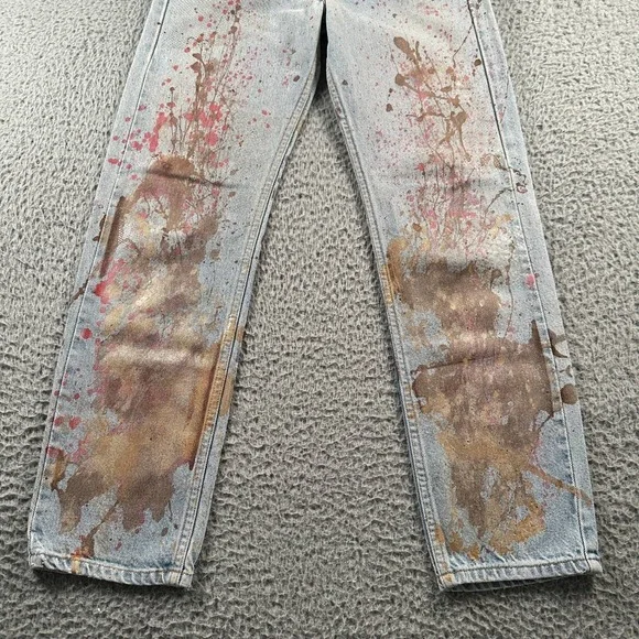 Levis 505 Jeans Mens‎ 28 x 30 Orange Tab Paint Splatter Distressed Vintage 90's